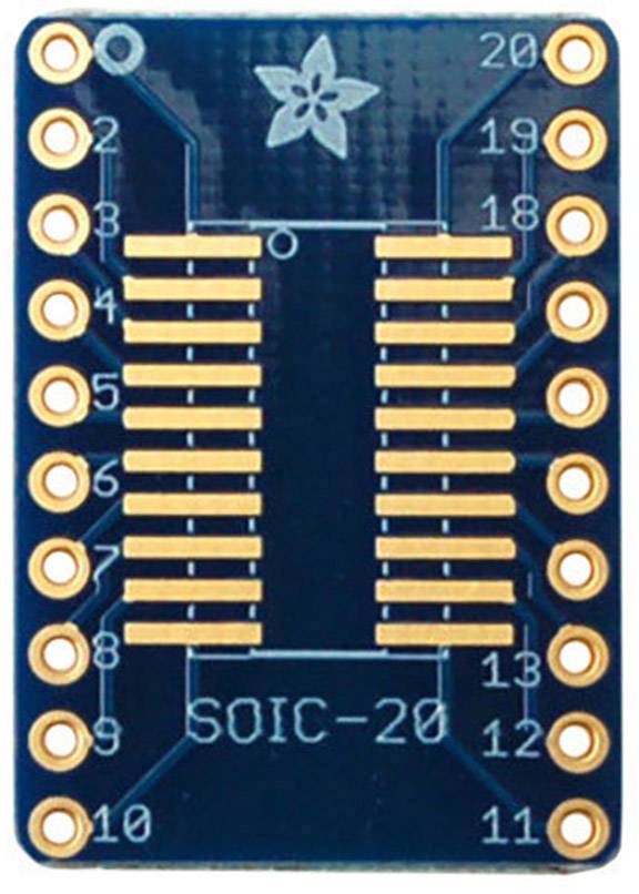 Elektronička pločica s natpisom 'SOIC-20', prikazuje adapter za integrirane sklopove sa 20 pinova, numeriranih od 1 do 20.