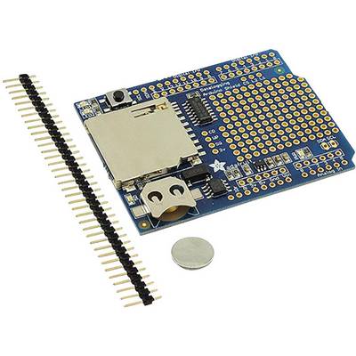 'Adafruit štit za bilježenje podataka za Arduino s nosačem SD kartice, mjestom za RTC bateriju i redovima iglenih kontakata.'