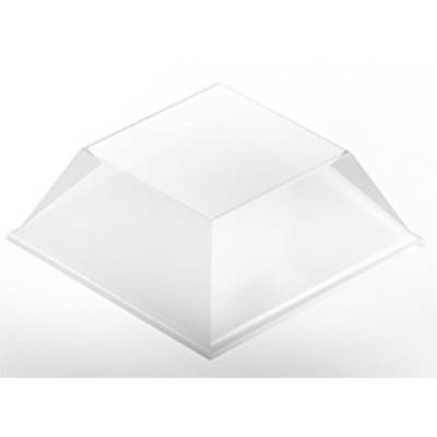 Prozirna, piramidalna plastična postoljica sa kvadratnom bazom i četiri nagnute strane, prikazana na bijeloj pozadini.