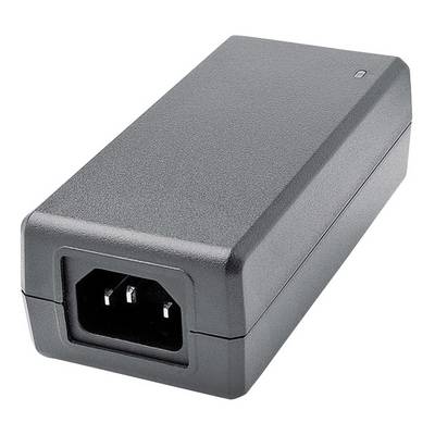 Crni pravokutni mrežni adapter u blizini, s tri metalne priključne sonde vidljive na jednom kraju.