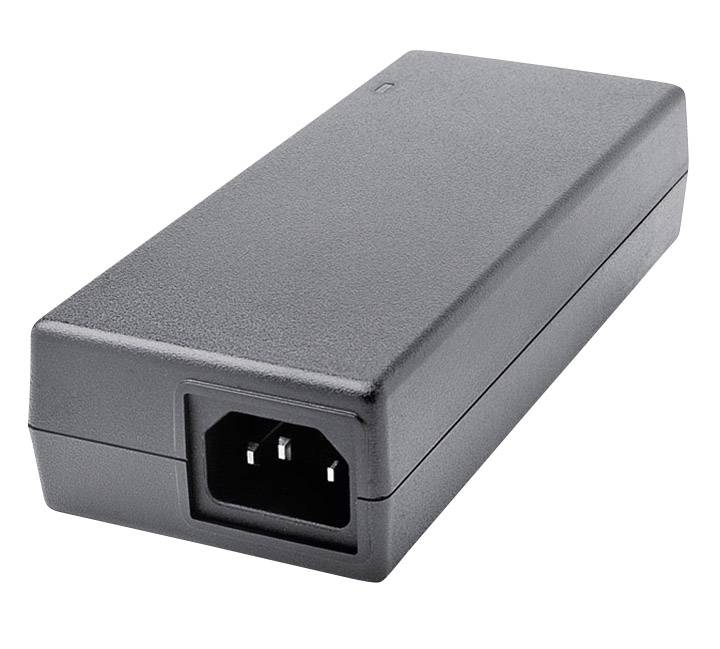 Crni mrežni adapter pravokutnog oblika s троpolnim priključkom, često korišten za elektroničke uređaje.