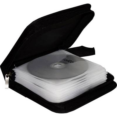 Otvorena crna futrola za CD-ove s posloženim CD-ima u njihovim plastičnim zaštitnim ovitcima, spremna za pohranu ili transport.