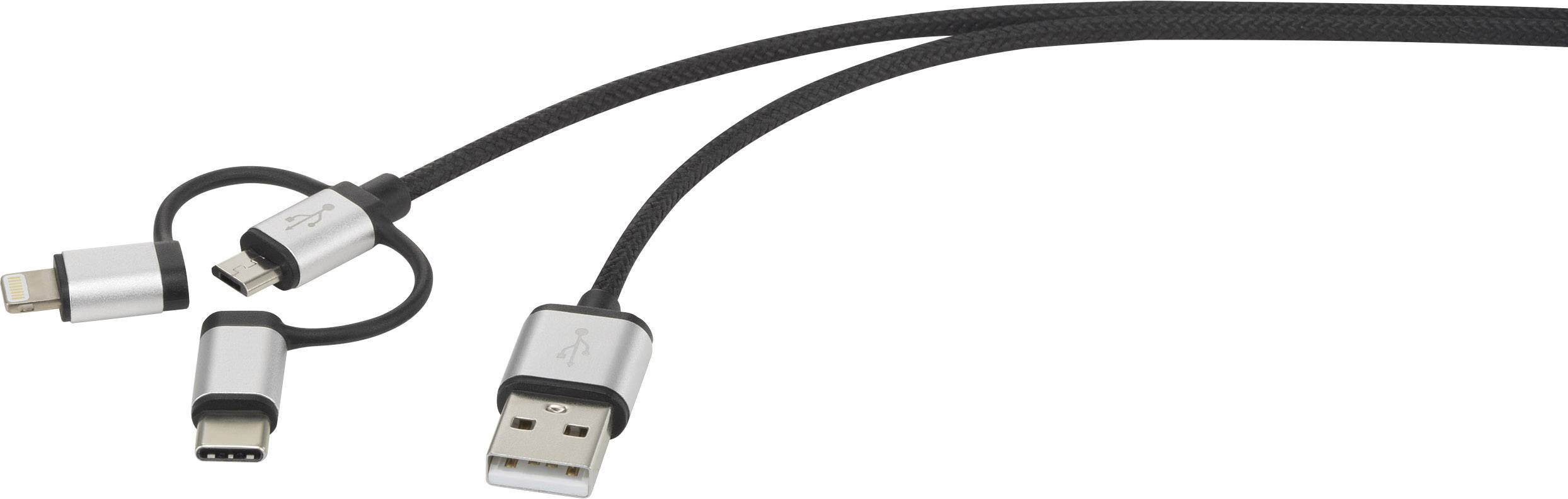 RENKFORCE  Apple iPad/iPhone/iPod, USB 2.0 [1x USB 2.0 type A m&acirc;le - 1x USB 2.0 m&acirc;le Micro-B, Dock m&acirc;le Lightning, USB-C&reg; m&acirc;le] 0.50 m gris fonc&eacute;