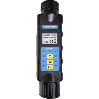 Uređaj za testiranje električne instalacije prikolice s više LED-ica za prikaz statusa. Prikazuje ISO 11446 standard i CE oznaku.