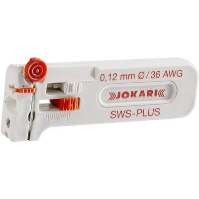 Kliješta za skidanje izolacije 'Jokari SWS-PLUS' za kablove promjera 0,12 mm, u bijeloj boji s crvenim naglascima.