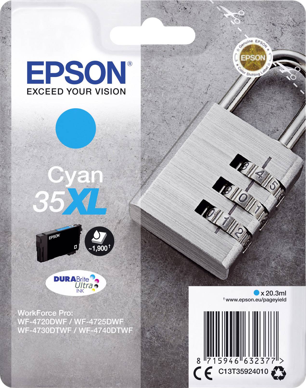 Epson Encre 35XL dorigine cyan C 13 T 35924010