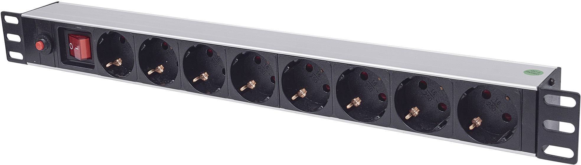 Intellinet 713986 19 inch Stekkerdoos voor patchkast 1 HE Geaarde contactdoos Aluminium profiel, Vast inbouw, Met schakelaar Geschikt voor kastdiepte: vanaf