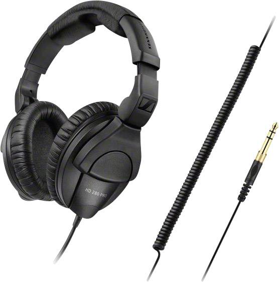 Crni slušalice koje u potpunosti prekrivaju uši, s dugim spiralnim kabelom i zlatnim utikačem, pogodni za profesionalnu audio primjenu.