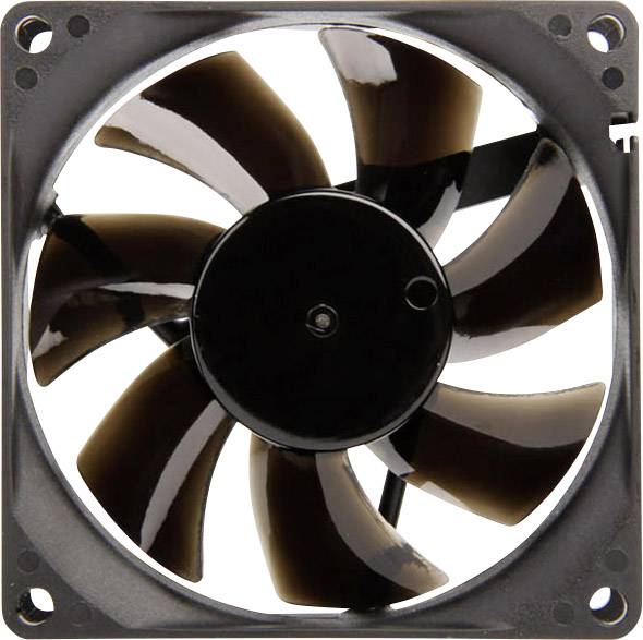 Crni računalni ventilator s osam krila u kvadratnom okviru, korišten za hlađenje elektroničkih uređaja.