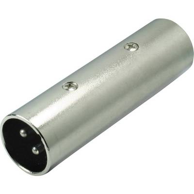 Srebrni XLR adapter, cilindričnog oblika s tri kontakta, često korišten u audio povezivanjima.