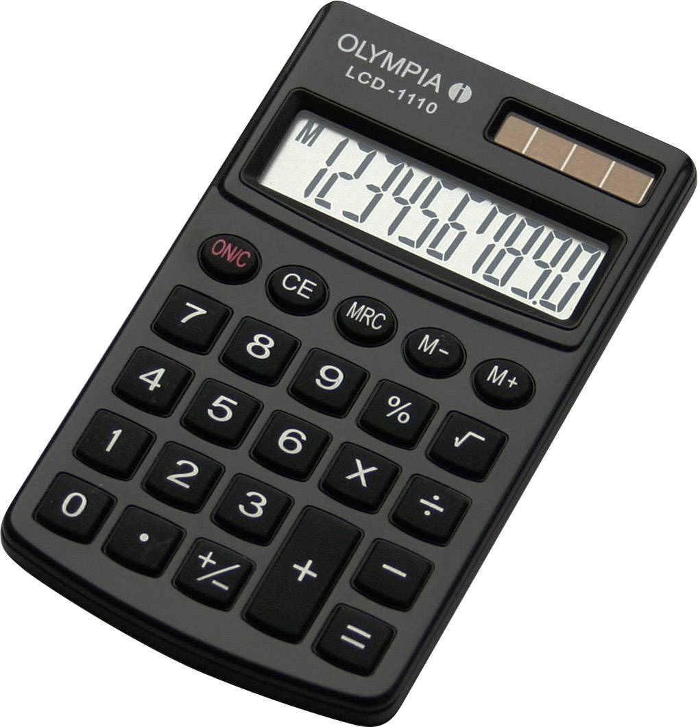 Crni kalkulator s solarnim ćelijama i velikim tipkama prikazuje broj '1234567890' na digitalnom zaslonu.