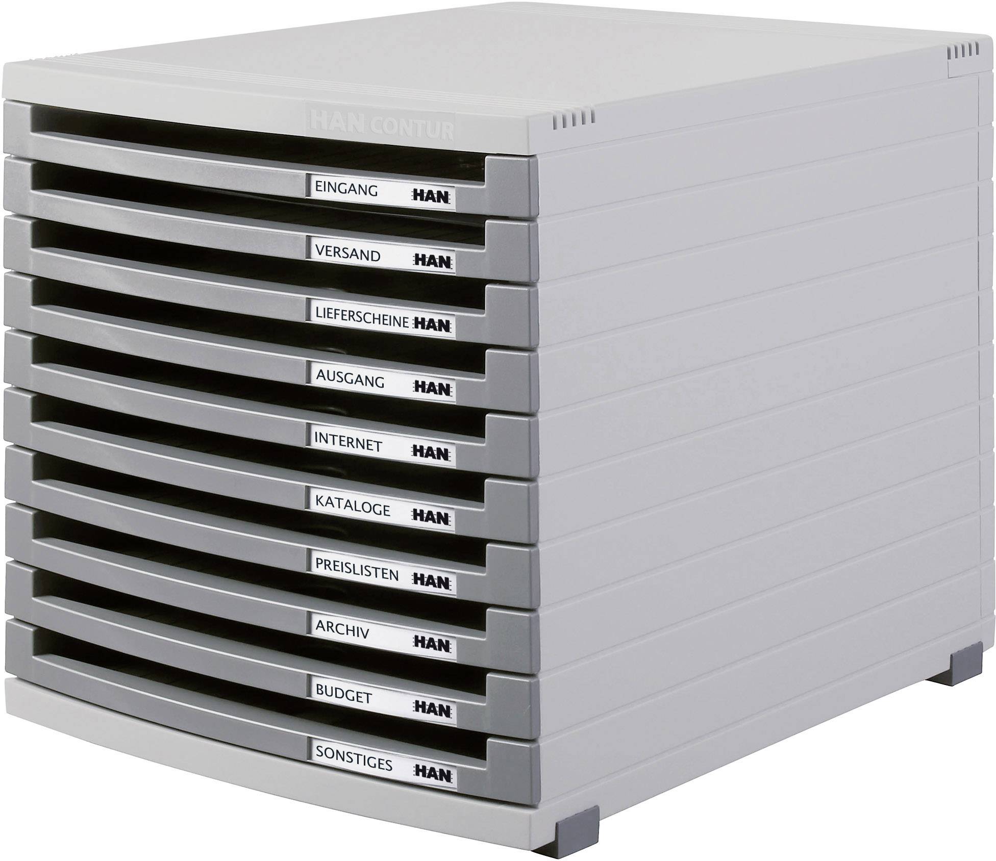 HAN HAN CONTUR - Schubladenschrank - 10 Schubfächer 1510-0-19 Ladebox Lichtgrijs DIN A4, DIN B4, DIN C4 Aantal lades: 10