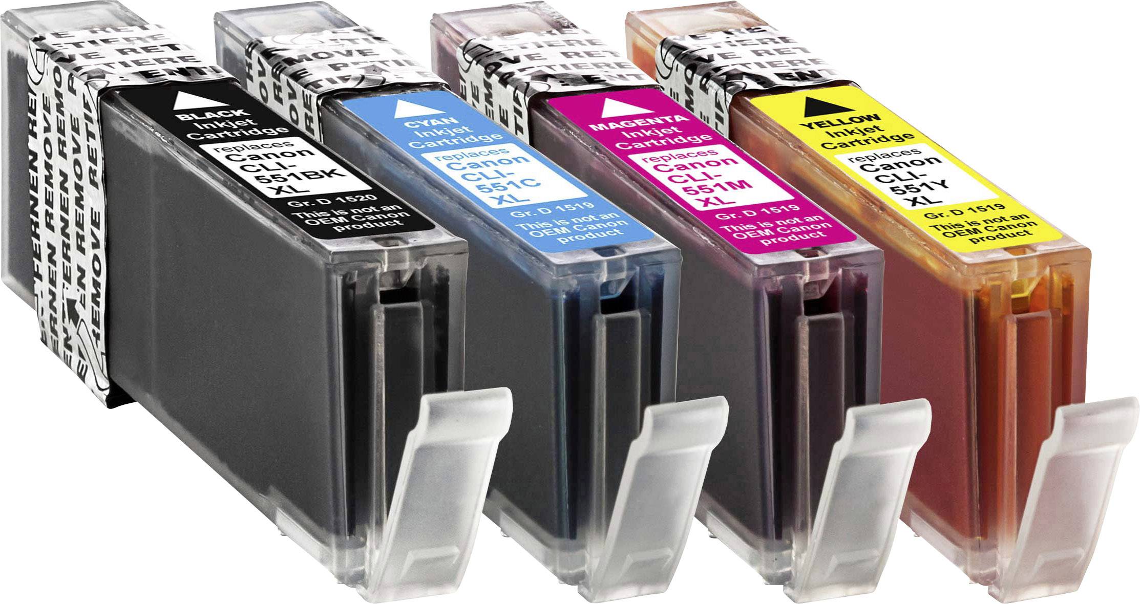 Basetech tinta zamijenjen Canon CLI-551BK XL, CLI-551C XL, CLI-551M XL, CLI551Y XL kompatibilan kombinirano pakiranje foto crna, cijan, purpurno crven, žut BTC90 1520,0050-126