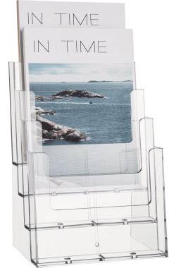 Helit H2352402 H2352402 Brochurestandaard Glas (helder) DIN A4 staand 1 stuk(s) Aantal vakken: 4 (b x h x d) 240 x 340 x 192 mm