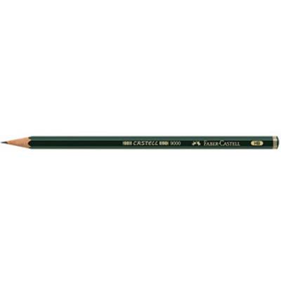 Zelena olovka marke Faber-Castell, model 9000, tvrdoće B, leži horizontalno.