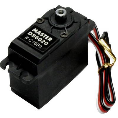 Servomotor s natpisom 'MASTER DS6020 # C1689'. Crno kućište s višebojnim kabelom. Pogodan za precizne zadatke upravljanja.
