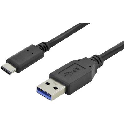 USB kabel s USB-C utikačem na jednoj strani i USB-A utikačem na drugoj strani, na bijeloj pozadini.