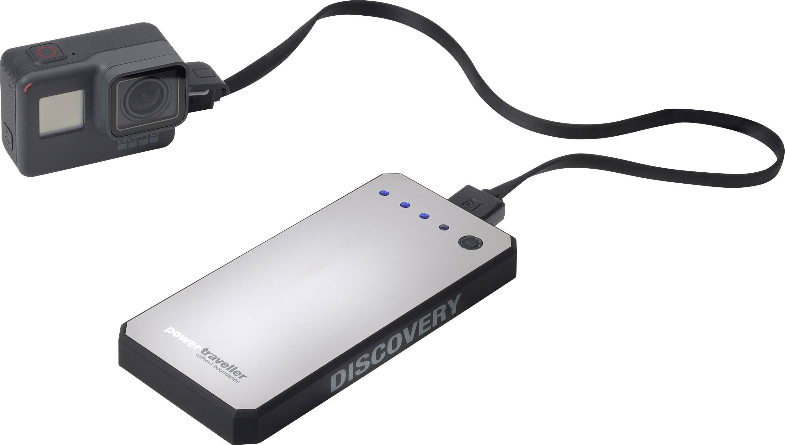 Power Traveller Discovery powerbank (rezervna baterija) 6000 mAh LiPo plemeniti čelik, crna Outdoor, prikaz statusa-6