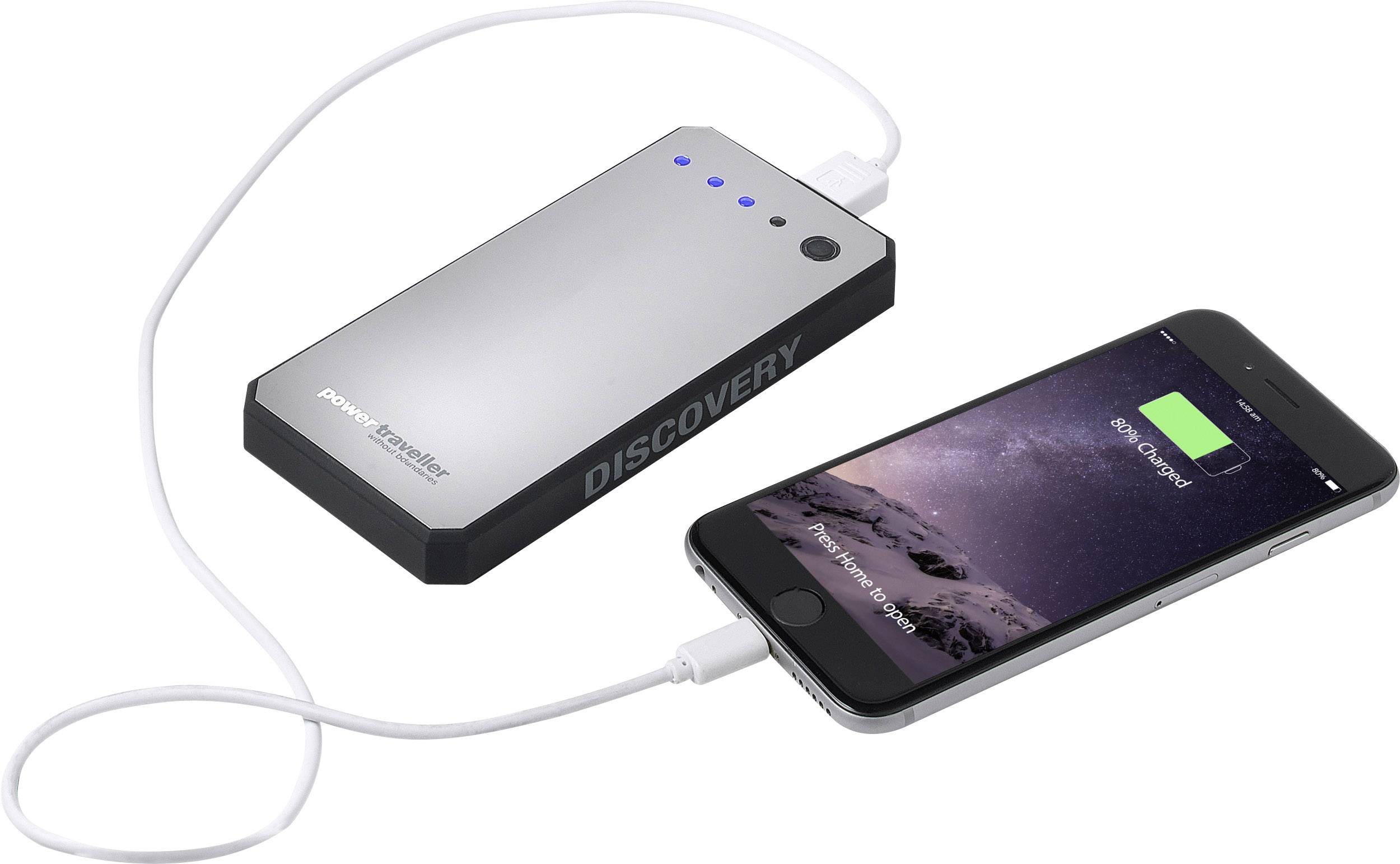 Power Traveller Discovery powerbank (rezervna baterija) 6000 mAh LiPo plemeniti čelik, crna Outdoor, prikaz statusa-7