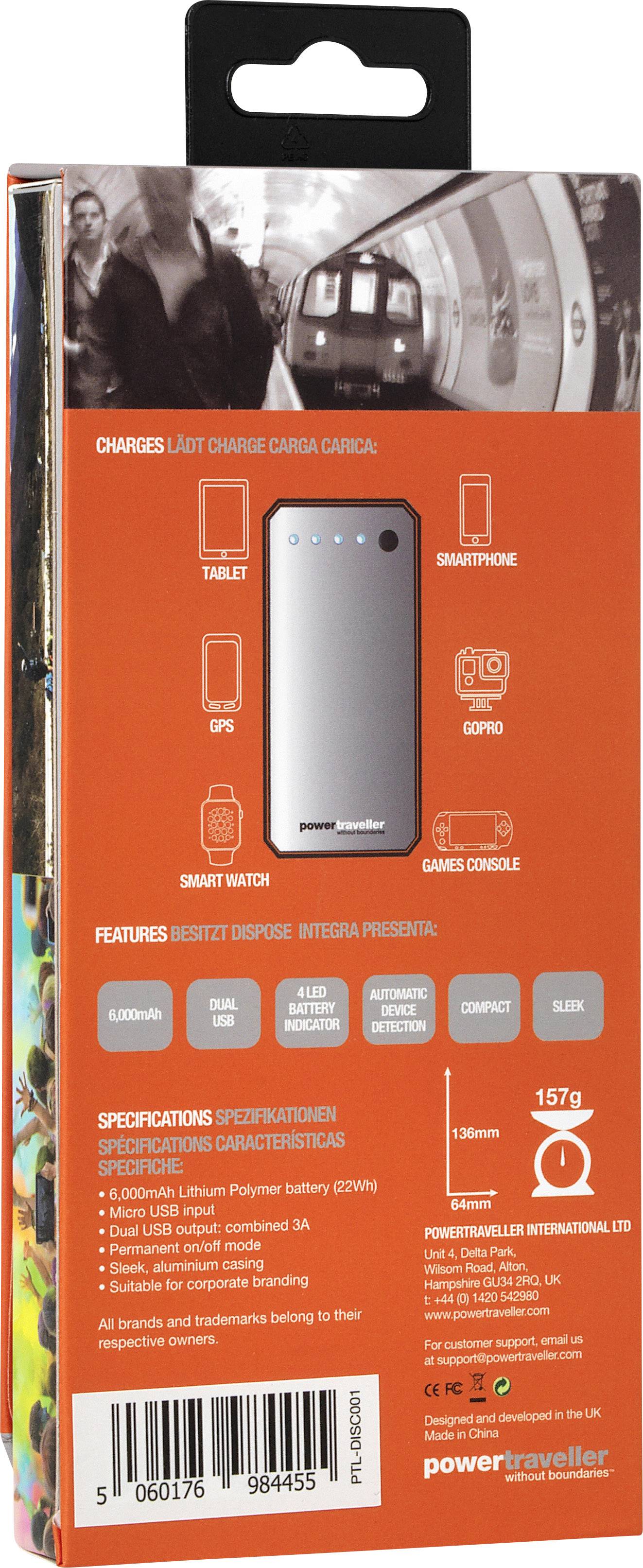 Power Traveller Discovery powerbank (rezervna baterija) 6000 mAh LiPo plemeniti čelik, crna Outdoor, prikaz statusa-3