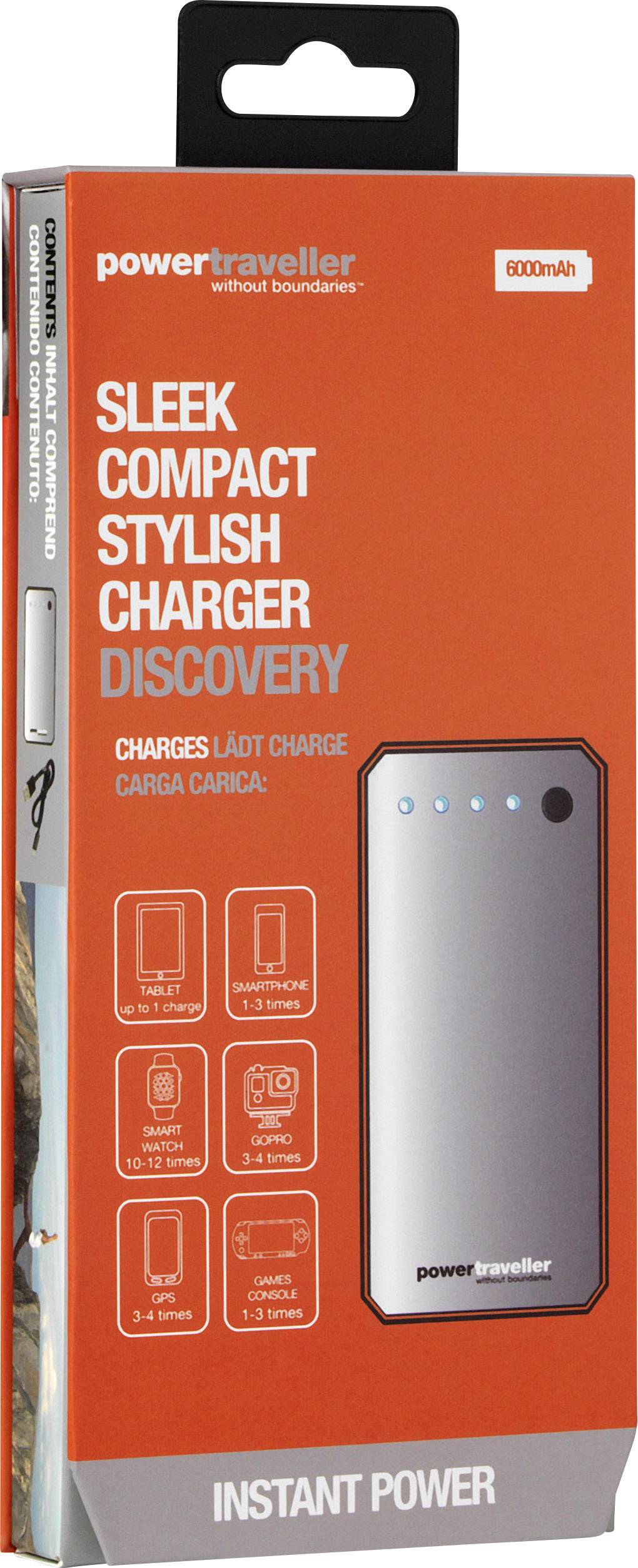 Power Traveller Discovery powerbank (rezervna baterija) 6000 mAh LiPo plemeniti čelik, crna Outdoor, prikaz statusa-8