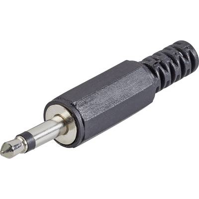 Crni 3,5-mm audio utikač s metalnim vrhom, pogodan za spajanje slušalica ili zvučnika s audiouređajima.