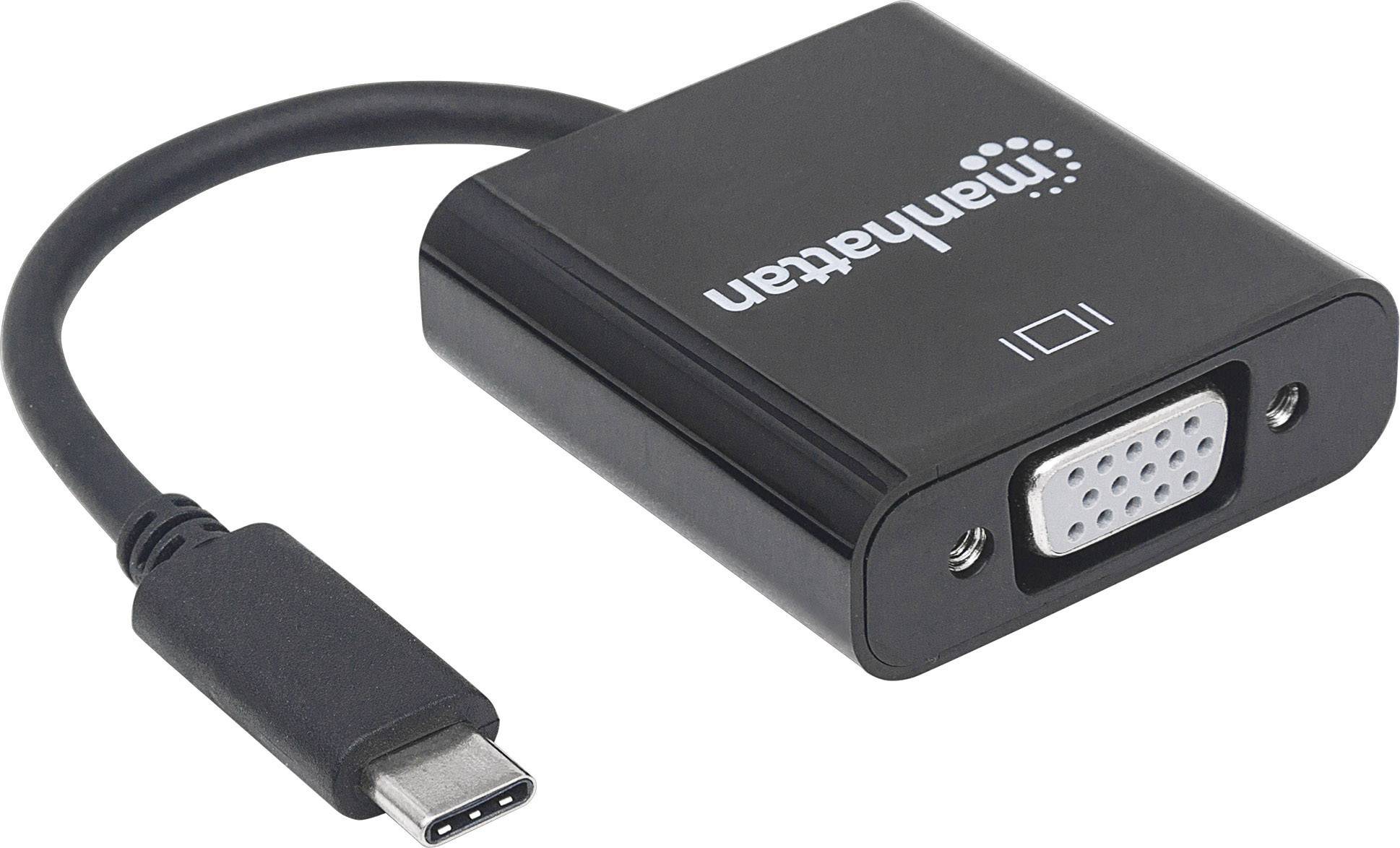 Manhattan 151771 USB / VGA Adapter [1x USB 3.2 Gen 2 stekker C (USB 3.1) - 1x VGA-bus] Zwart Kleurcodering, Flexibel, Folie afscherming, UL gecertificeerd,