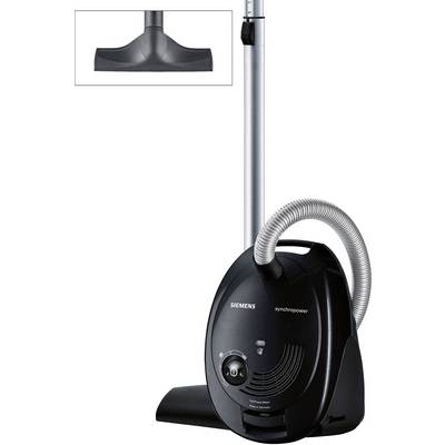 Crni Siemens Synchropower usisavač s produžnom cijevi i pravokutnom podnom mlaznicom.