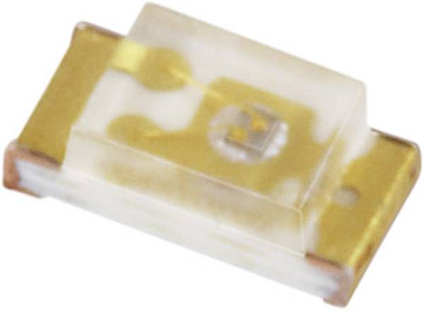 'Bliski kadar malog elektroničkog komponenta, vjerojatno SMD LED-a, na zlatnoj podlozi.'