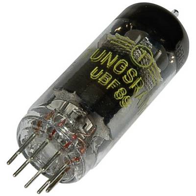 Elektronska cijev s natpisom 'UBF89'. Cilindričnog staklenog kućišta s nekoliko priključnih pinova na donjem kraju.