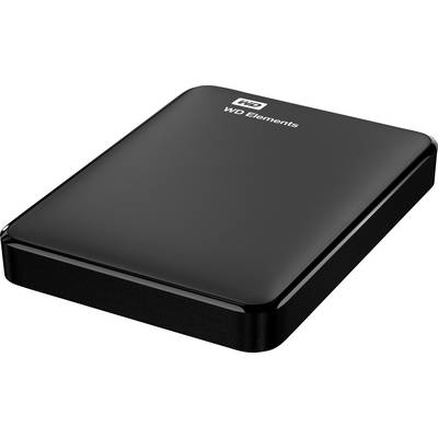 Vanjski tvrdi disk, crne boje, pravokutnog oblika, marke 'WD Elements', sjajne površine, pogodan za pohranu podataka.