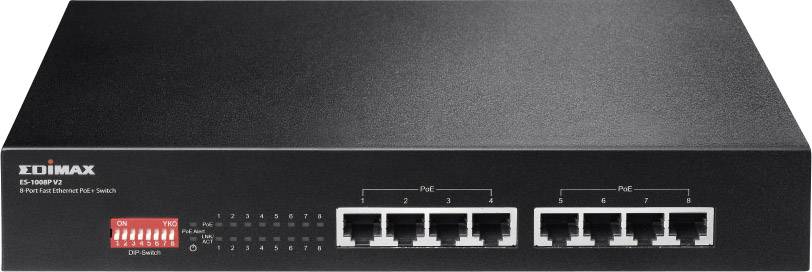 Mrežni switch s osam Ethernet priključaka, pogodan za povezivanje i upravljanje više uređaja u lokalnoj mreži.