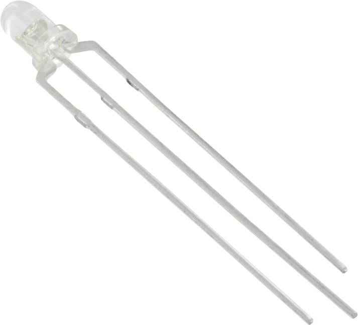 Prozirna LED s dva metalna priključka, tipičan element u elektroničkim sklopovima.