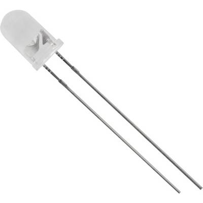 Prozirna LED s dva duga metalna priključka, prikazana na bijeloj pozadini.