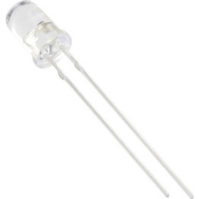 Prozirni LED čip s dva metalna vodiča koji služe za napajanje strujom.