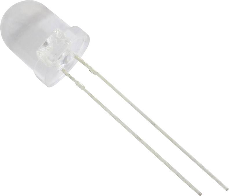 Bijeli LED modul s dva duga, tanka metalna priključka na bijeloj pozadini.