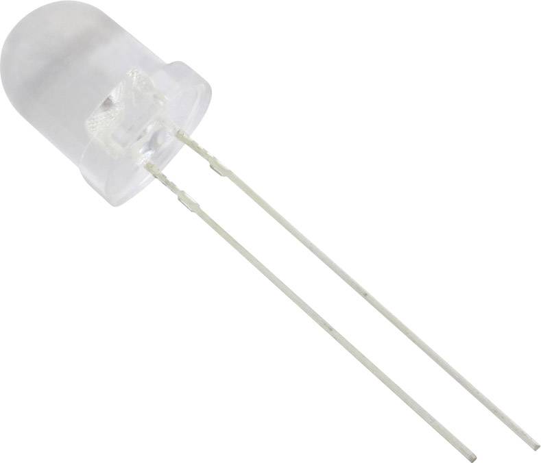 Prozirna LED dioda s dva duga priključka, tipično korištena u elektroničkim sklopovima.