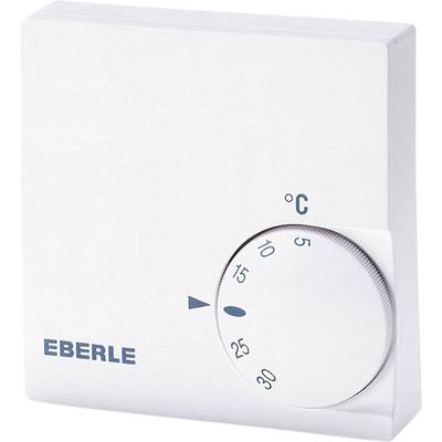 Bijeli zidni termostat tvrtke Eberle s okretnim regulatorom za podešavanje temperature od 5°C do 30°C.