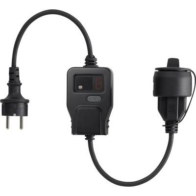 Crni produžni kabel s digitalnim tajmerom. Tajmer pokazuje znamenku '8'.