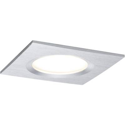 Kvadratna stropna lampa s okruglim, svijetlećim elementom u sredini, izrađena od sjajnog metala.