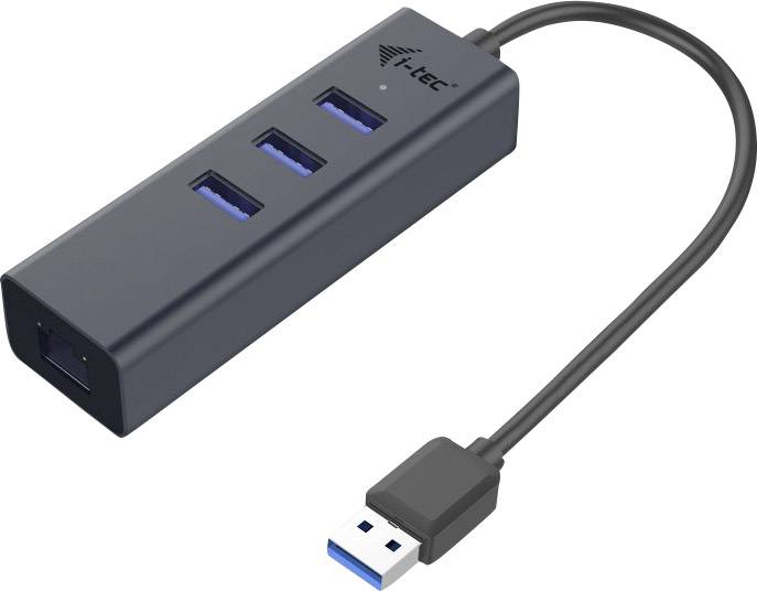 USB hub s tri USB priključka, Ethernet portom i USB utikačem.