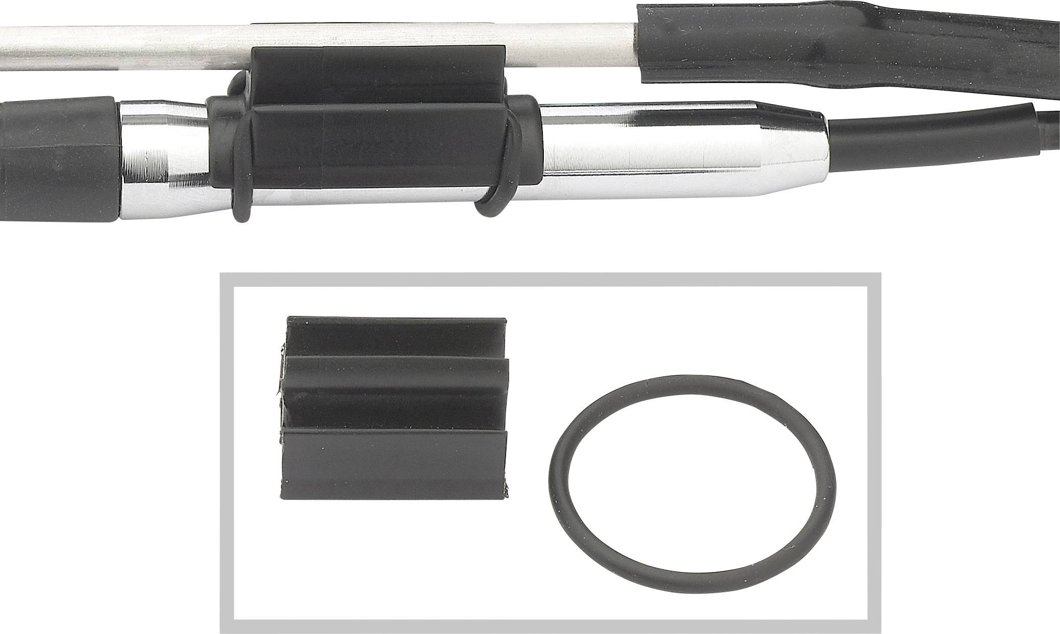 Kabel za kočnice bicikla s plastičnom oblogom i priborom, uključujući gumeni O-prsten brtvilo i crni plastični poklopac.