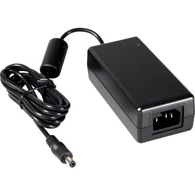 Crni vanjski napajač s priključenim kabelom i utikačem, pogodan za elektroničke uređaje.