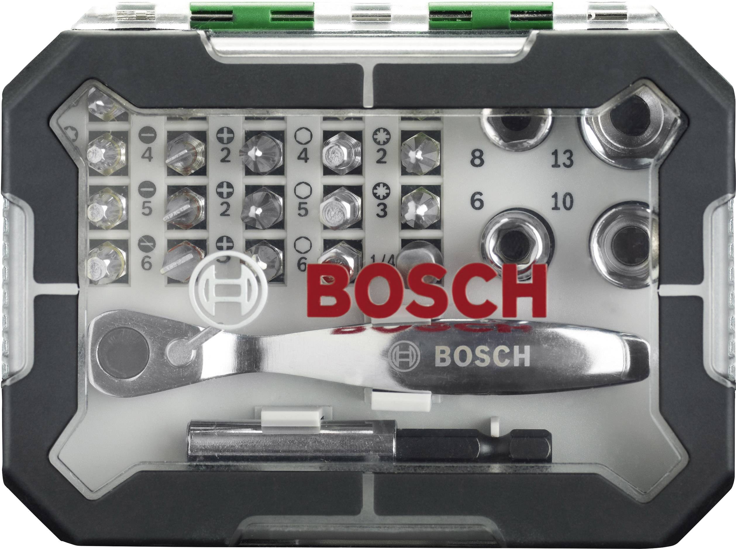'Set BOSCH vijčanih bitova i čegrtaljke u prozirnoj ambalaži.'