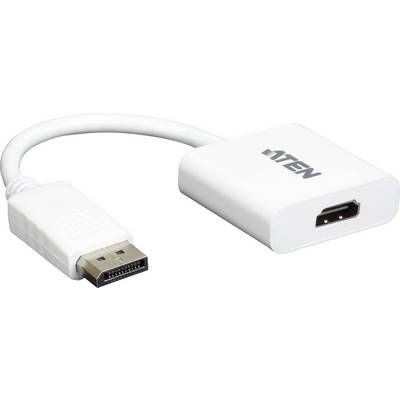 Bijeli DisplayPort-na-HDMI adapter prikazuje DisplayPort utikač na jednoj i HDMI utičnicu na drugoj strani.