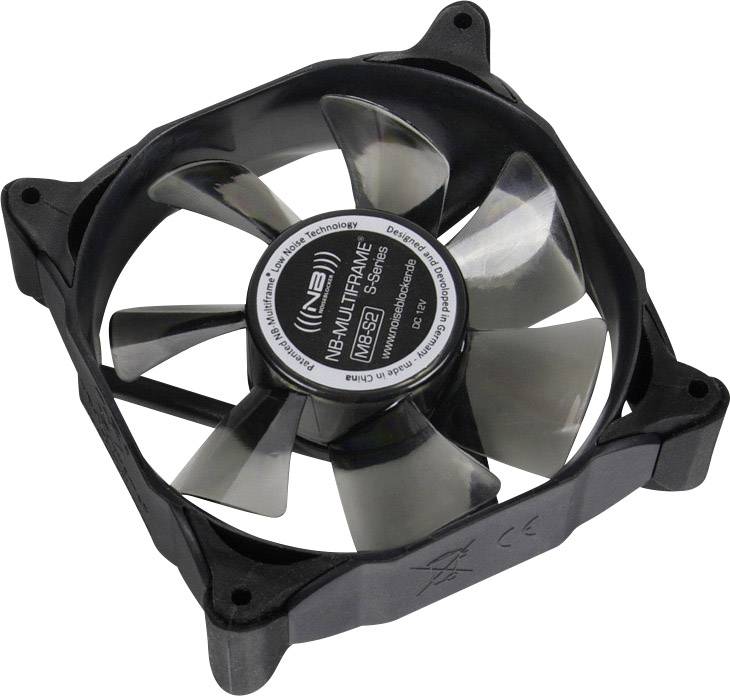 Računalni ventilator s nekoliko crnih lopatica u kvadratnom kućištu.