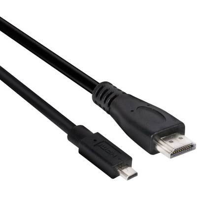 Crni HDMI kabel s normalnim i mini priključkom, za spajanje uređaja poput prijenosnih računala i televizora.
