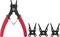 Kliješta s crvenim ručkama i zamjenjivim crnim vrhovima, prikazana s tri dodatna nastavka za različite primjene.