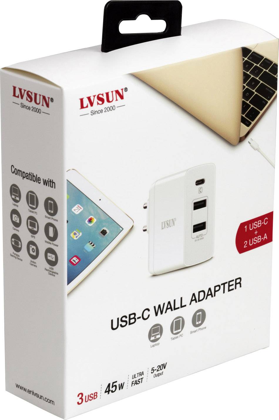 LVSUN Travel USB punjač 45 W utičnica Izlazna struja maks. 6000 mA USB, ženski konektor USB-C® Broj izlaza: 3 x USB powe-1