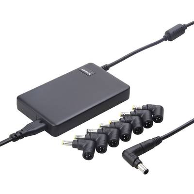 Crni mrežni adapter za prijenosno računalo s više zamjenjivih mrežnih utikača za različite modele prijenosnih računala.